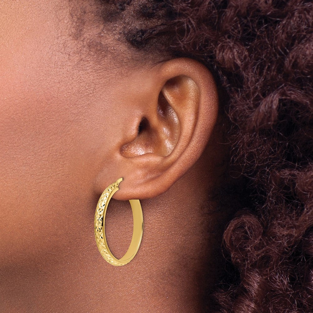 14K Gelbgold Poliert Diamantiert Creolen