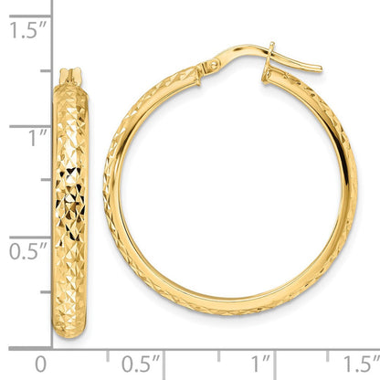 14K Gelbgold Poliert Diamantiert Creolen