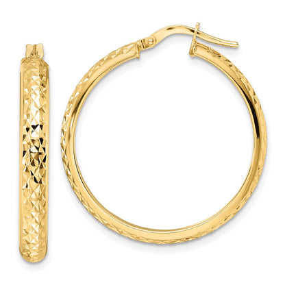 14K Gelbgold Poliert Diamantiert Creolen