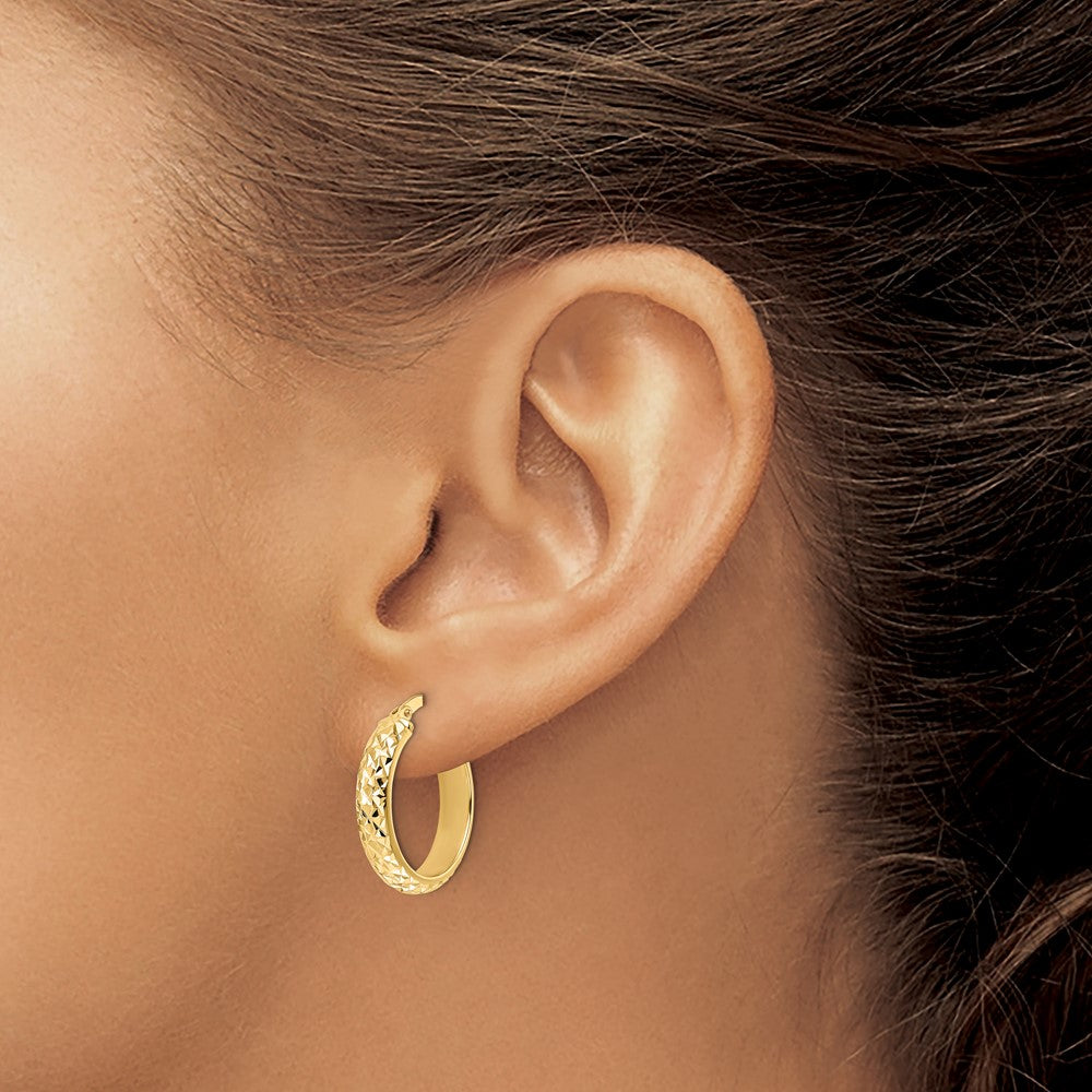14K Gelbgold Poliert Diamantiert Creolen
