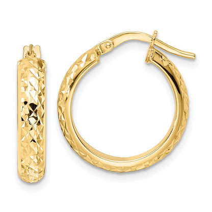 14K Gelbgold Poliert Diamantiert Creolen