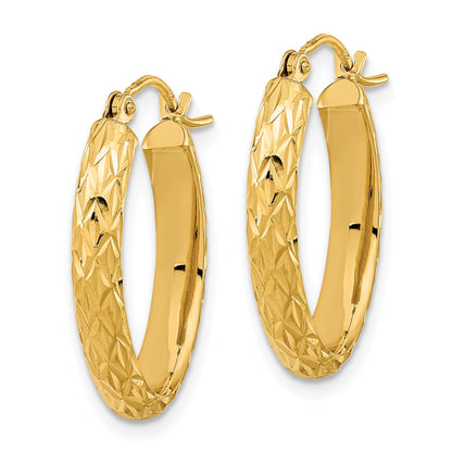 14K Gelbgold Poliert Diamantiert Fantasie Oval Creolen