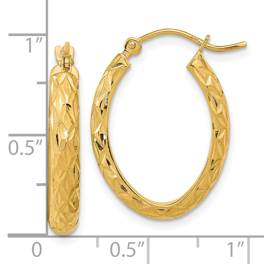 14K Gelbgold Poliert Diamantiert Fantasie Oval Creolen