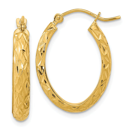 14K Gelbgold Poliert Diamantiert Fantasie Oval Creolen