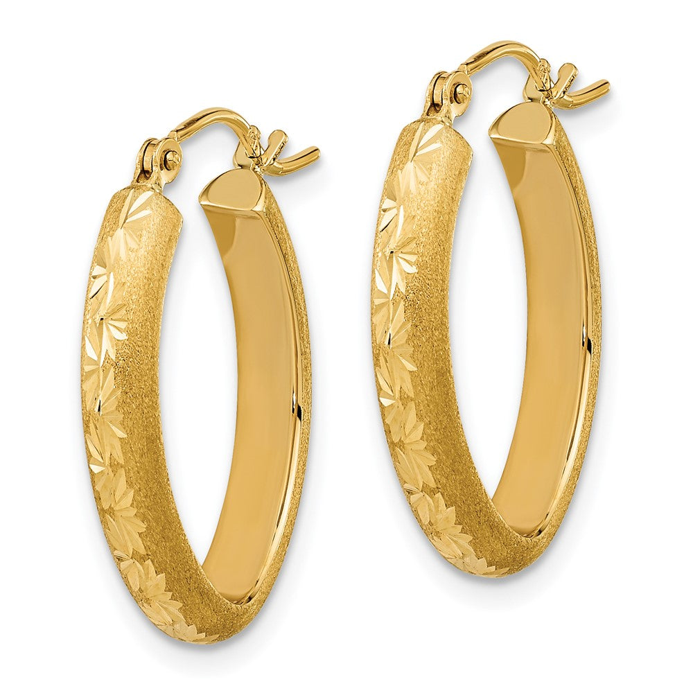 14K Gelbgold Poliert und Satiniert Diamantiert Oval Creolen