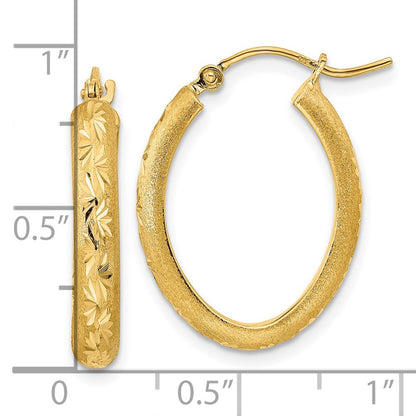14K Gelbgold Poliert und Satiniert Diamantiert Oval Creolen