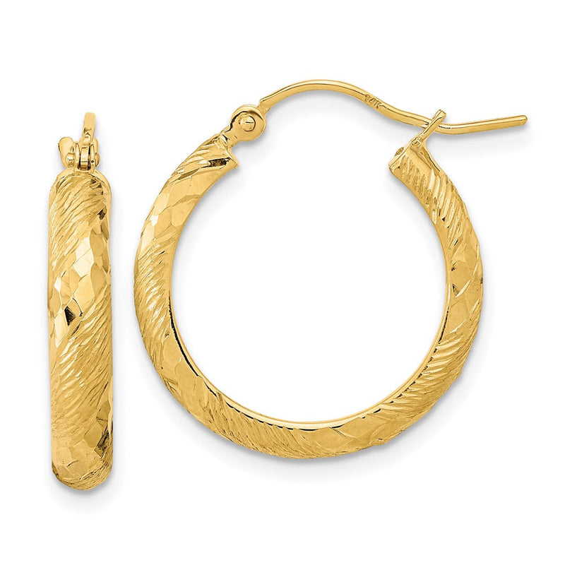 14K Gelbgold Poliert und Strukturiert Diamantiert Fantasie Muster Creolen