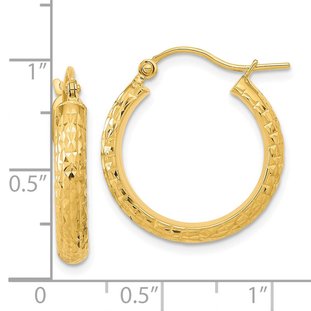 14K Gelbgold Poliert und Strukturiert Diamantiert Creolen