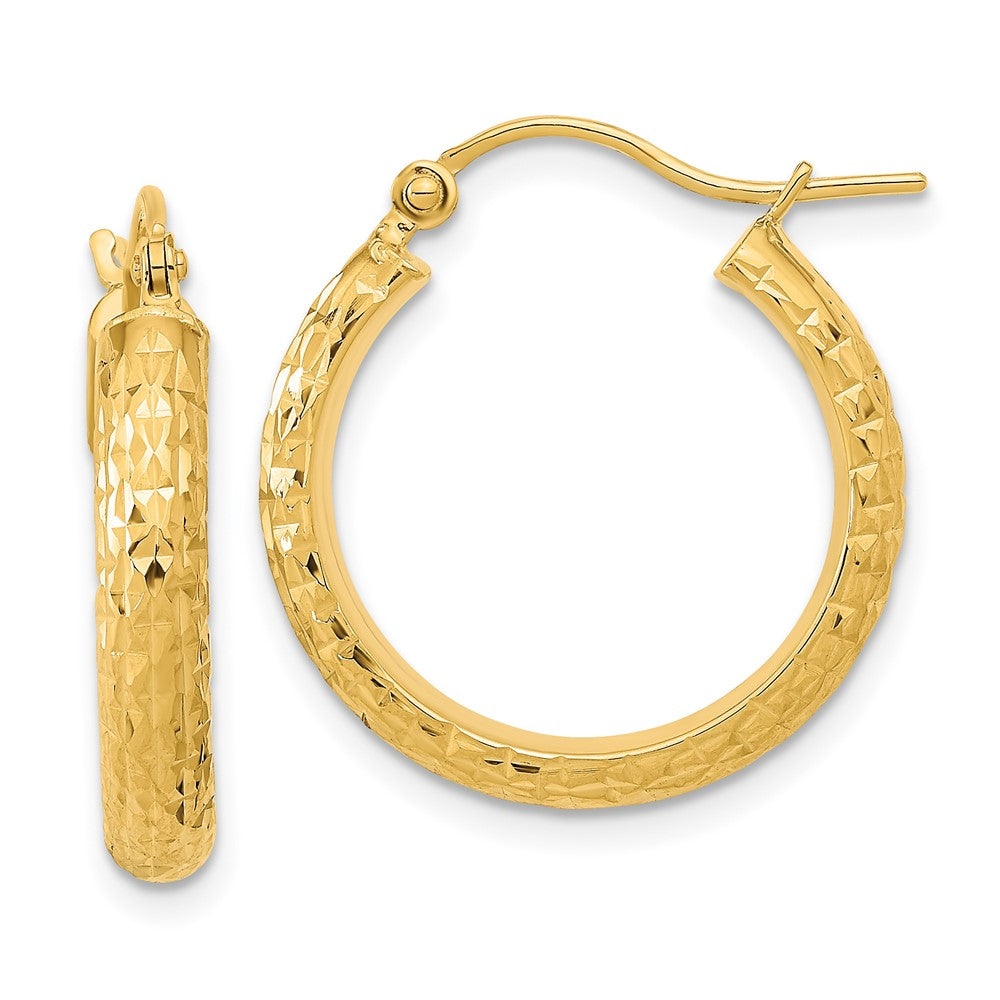 14K Gelbgold Poliert und Strukturiert Diamantiert Creolen