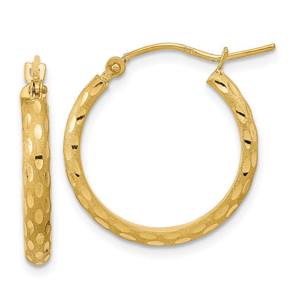 14K Gelbgold Poliert und Satiniert Diamantiert Creolen