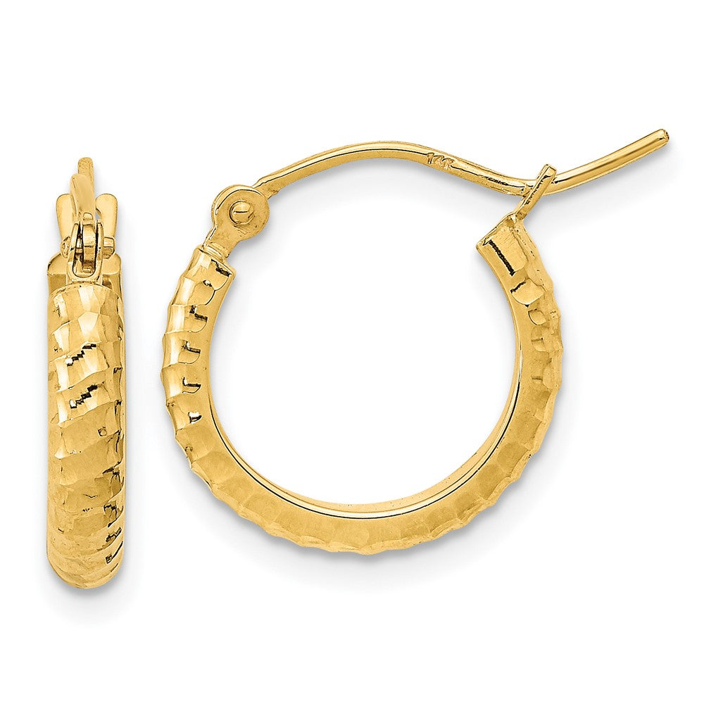 14K Gelbgold Poliert und Diamantiert Strukturiert Creolen