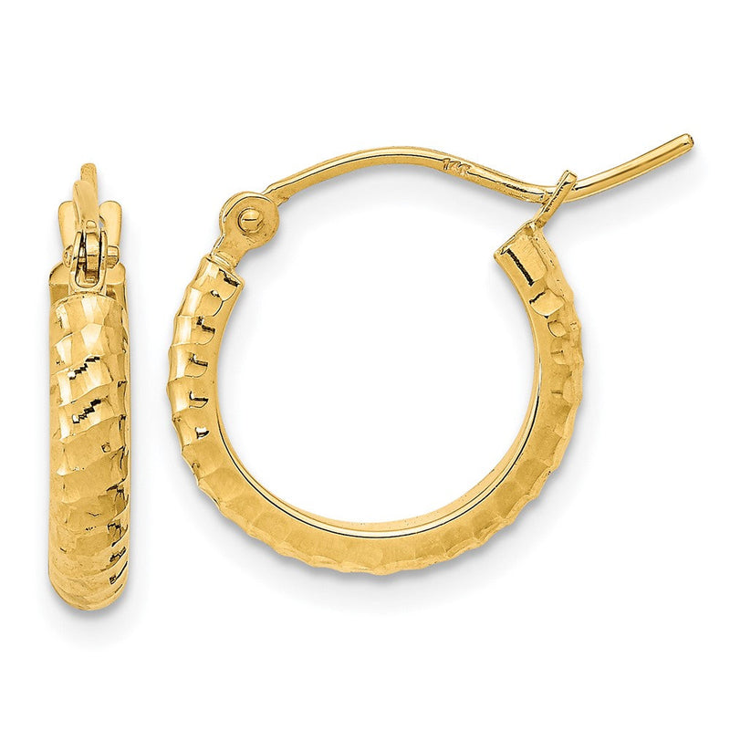 14K Gelbgold Poliert und Diamantiert Strukturiert Creolen