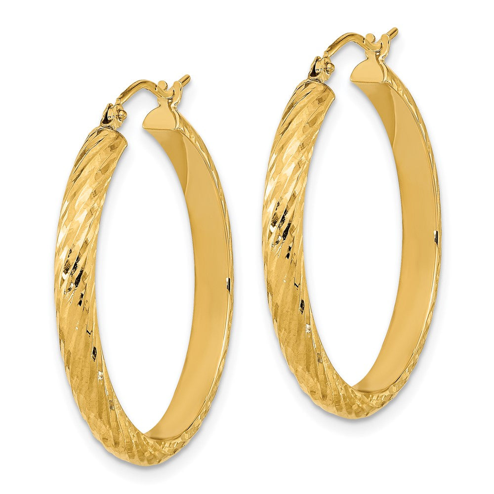 14K Gelbgold Poliert Diamantiert Gedreht Muster Creolen