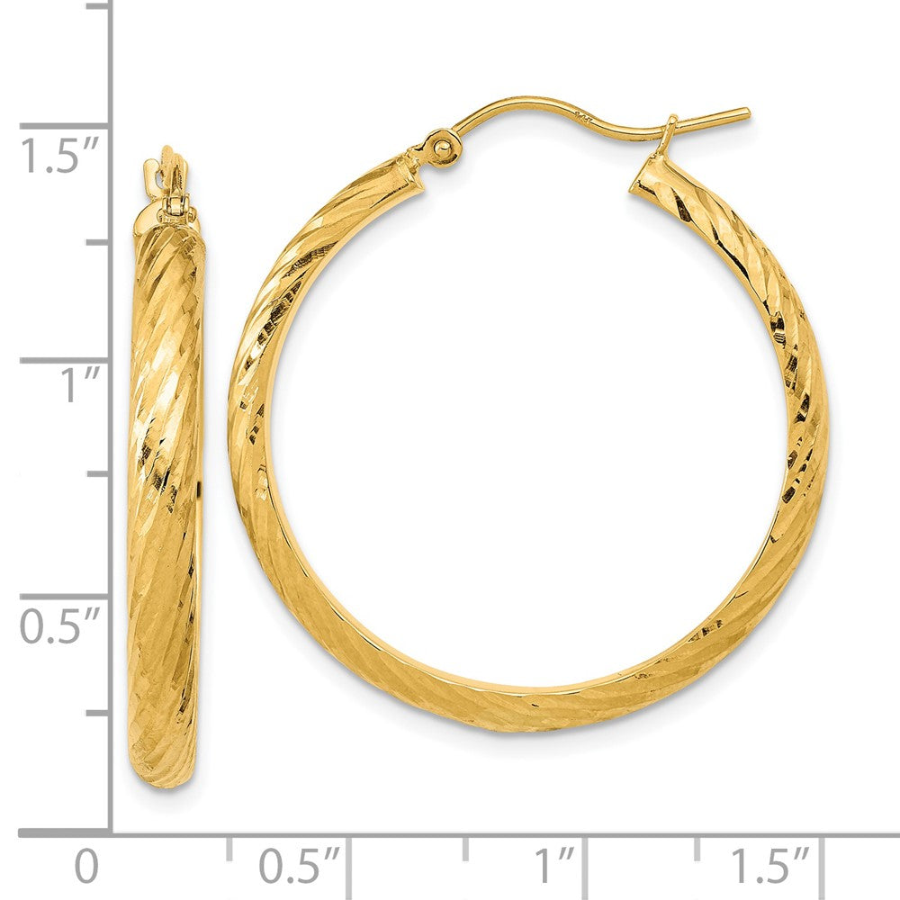 14K Gelbgold Poliert Diamantiert Gedreht Muster Creolen