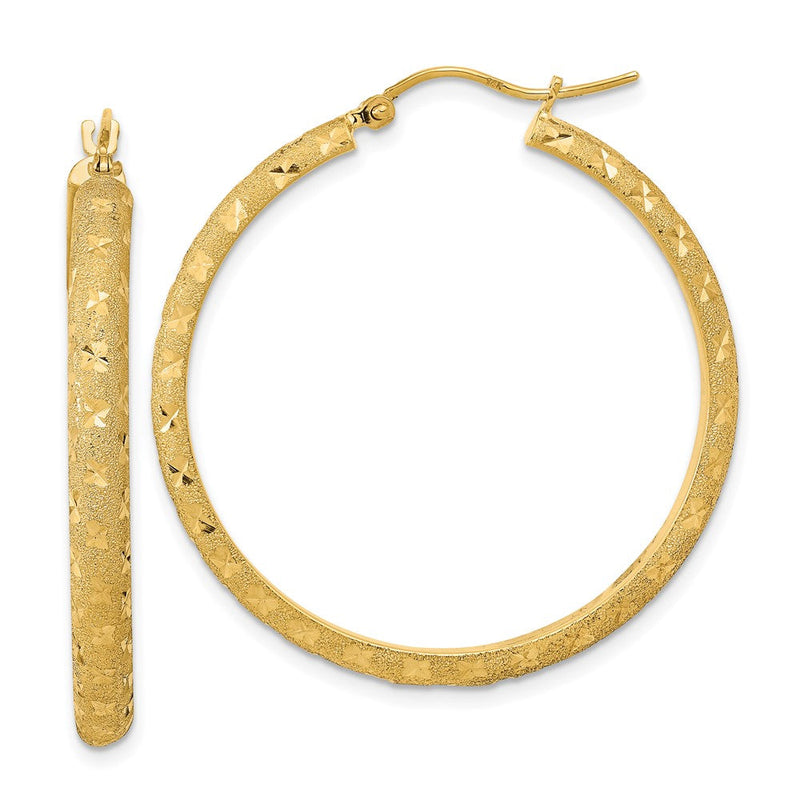 14K Gelbgold Poliert und Gebürstet Diamantiert Fantasie Creolen