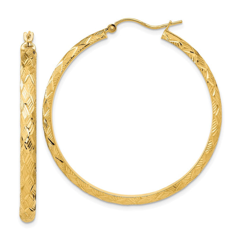 14K Gelbgold Poliert und Strukturiert Fantasie Diamantiert Creolen