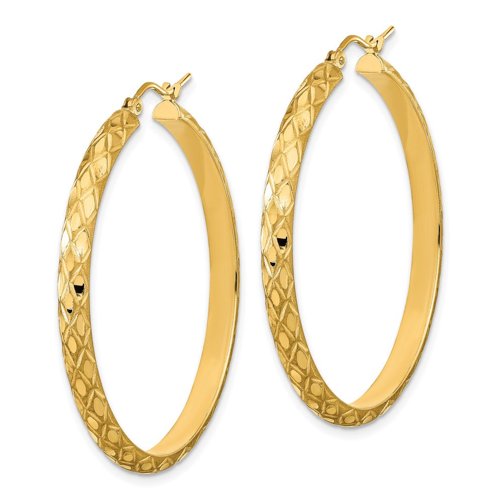 14K Gelbgold Poliert und Satiniert Diamantiert Diamant Muster Creolen