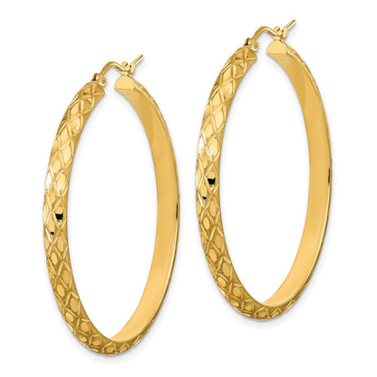 14K Gelbgold Poliert und Satiniert Diamantiert Diamant Muster Creolen