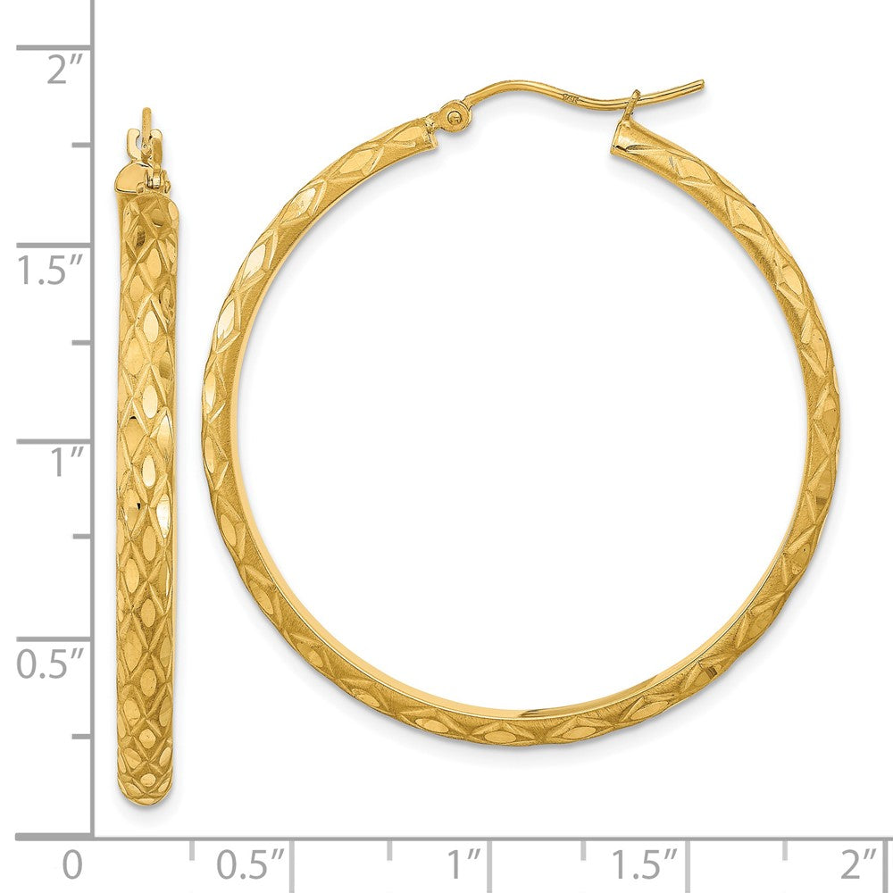 14K Gelbgold Poliert und Satiniert Diamantiert Diamant Muster Creolen