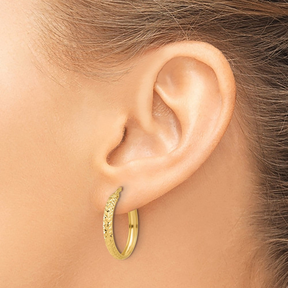 14K Gelbgold Poliert und Diamantiert Creolen
