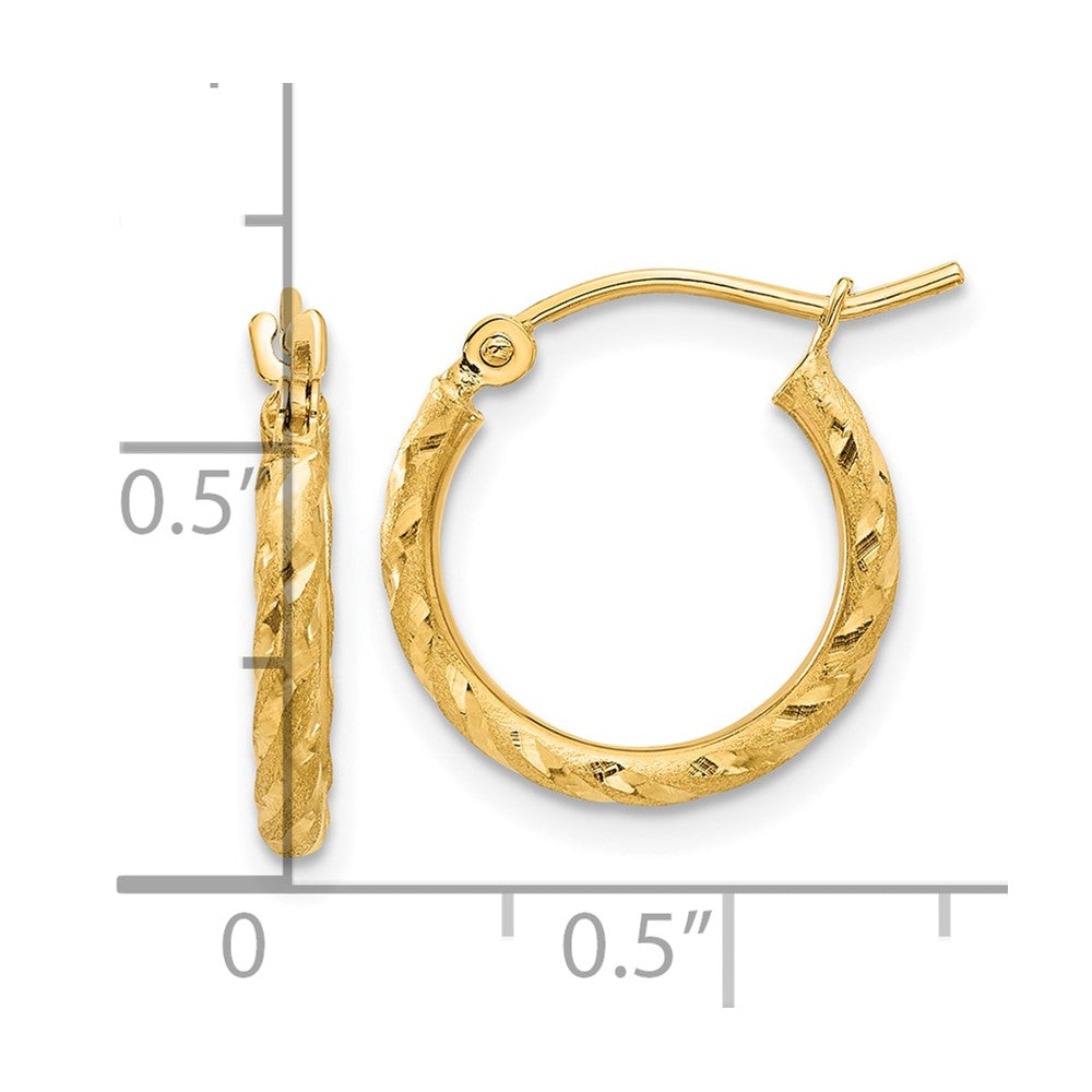 14K Gelbgold Poliert und Satiniert Diamantiert 2.00mm Creolen