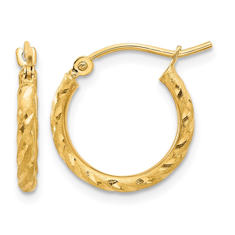 14K Gelbgold Poliert und Satiniert Diamantiert 2.00mm Creolen
