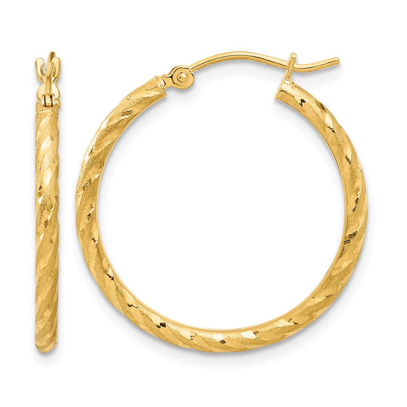 14K Gelbgold Poliert und Satiniert Diamantiert 2.00mm Creolen