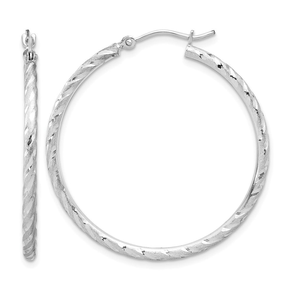 14K Weißgold Poliert und Satiniert Diamantiert 2.00mm Creolen
