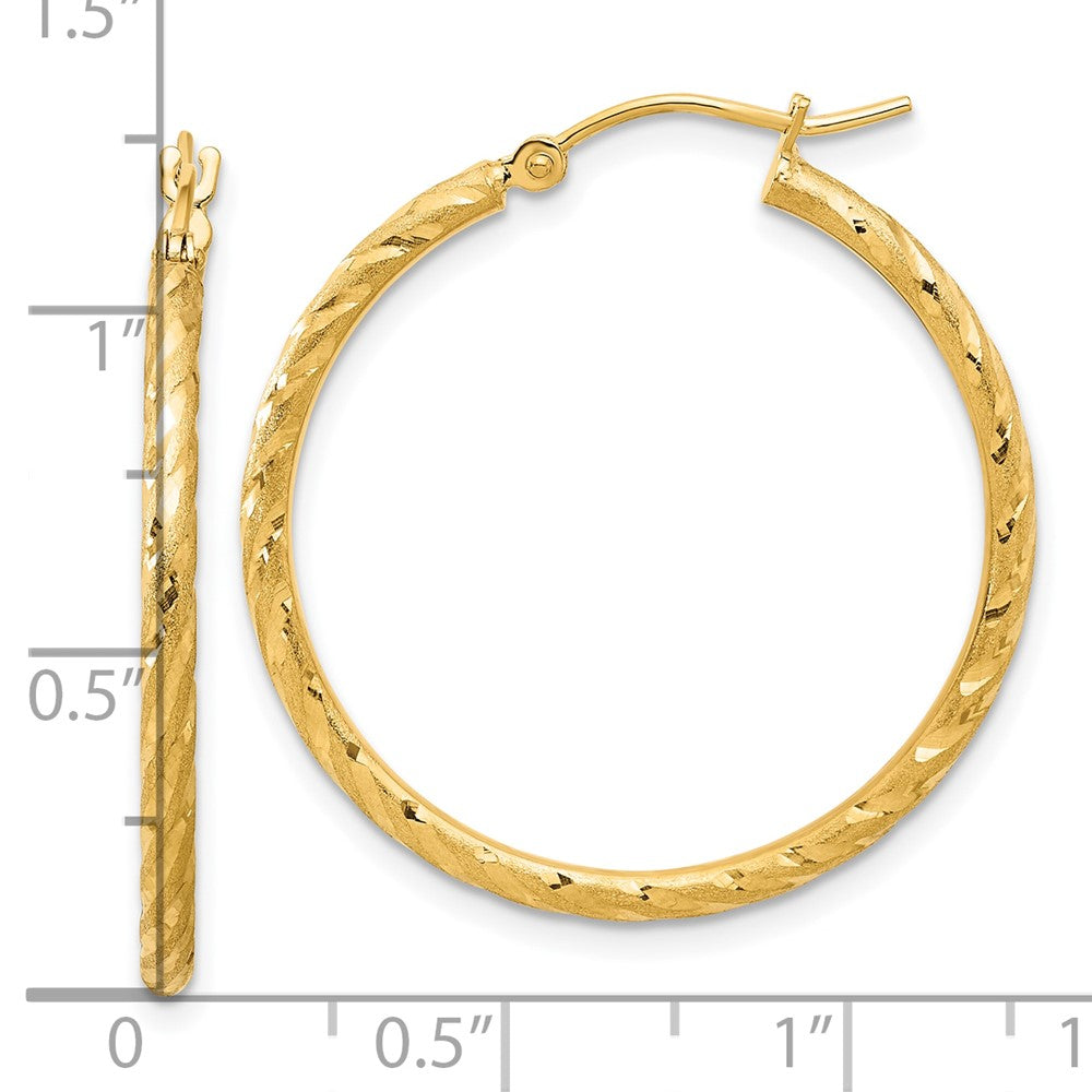14K Gelbgold Poliert und Satiniert Diamantiert 2.00mm Creolen