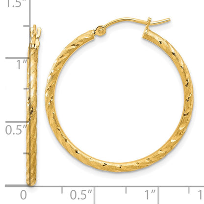 14K Gelbgold Poliert und Satiniert Diamantiert 2.00mm Creolen