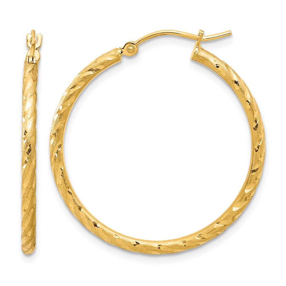 14K Gelbgold Poliert und Satiniert Diamantiert 2.00mm Creolen