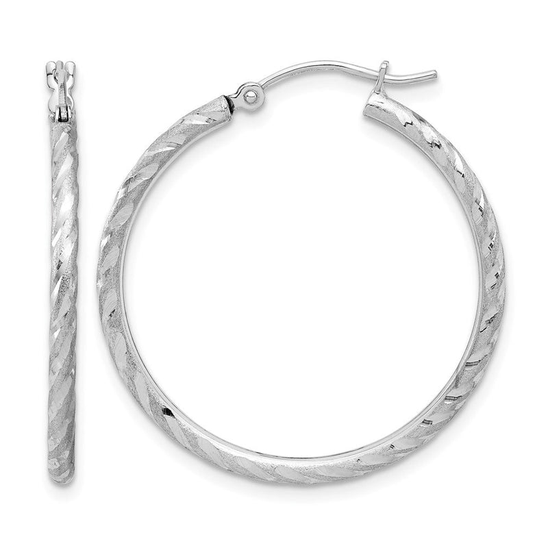 14K Weißgold Poliert und Satiniert Diamantiert 2.00mm Creolen