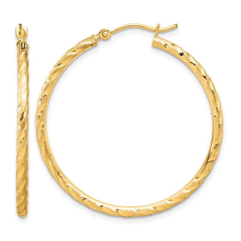 14K Gelbgold Poliert und Satiniert Diamantiert 2.00mm Creolen