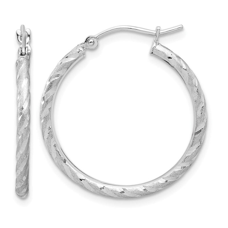 14K Weißgold Poliert und Satiniert Diamantiert 2.00mm Creolen