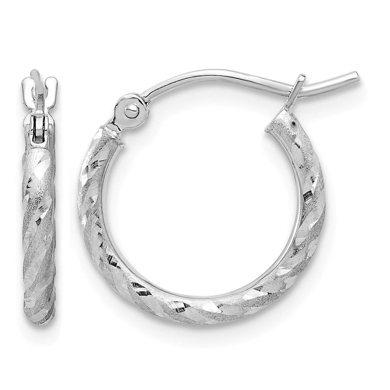 14K Weißgold Poliert und Satiniert Diamantiert 2.00mm Creolen