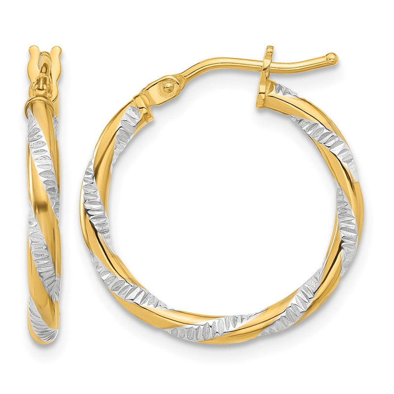 14K Gelb & Rhodium und Weiß Rhodium Poliert Diamantiert Creolen
