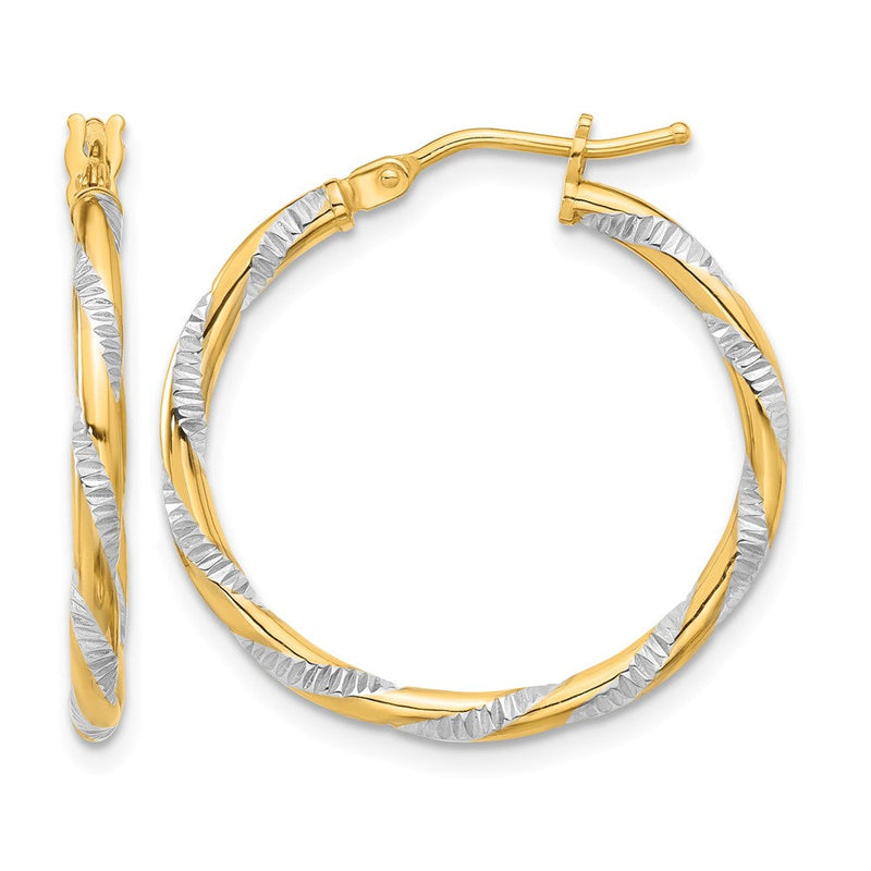 14K Gelb & Rhodium und Weiß Rhodium Poliert Diamantiert Creolen