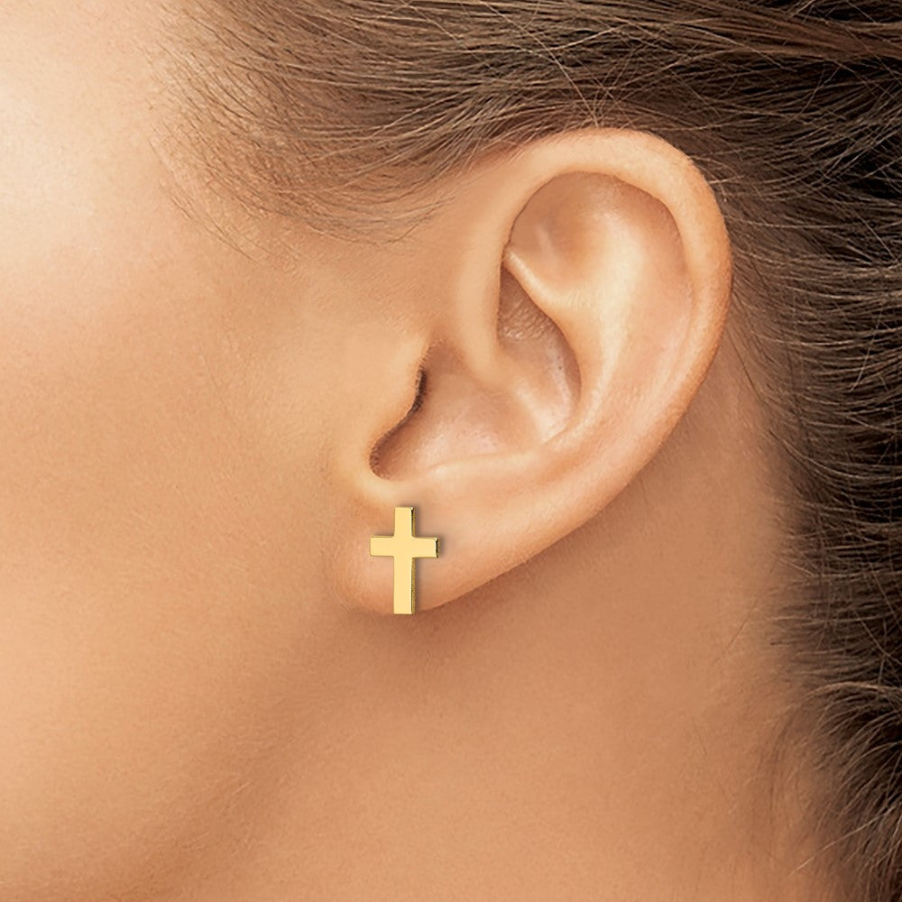 14K Gelbgold Poliert Kreuz Ohrringe