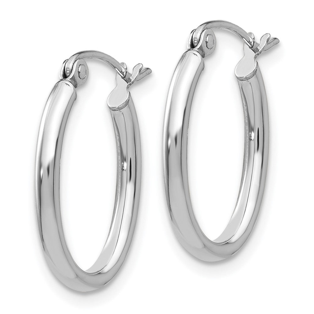 14K Weißgold Poliert 2mm Oval Röhre Creolen