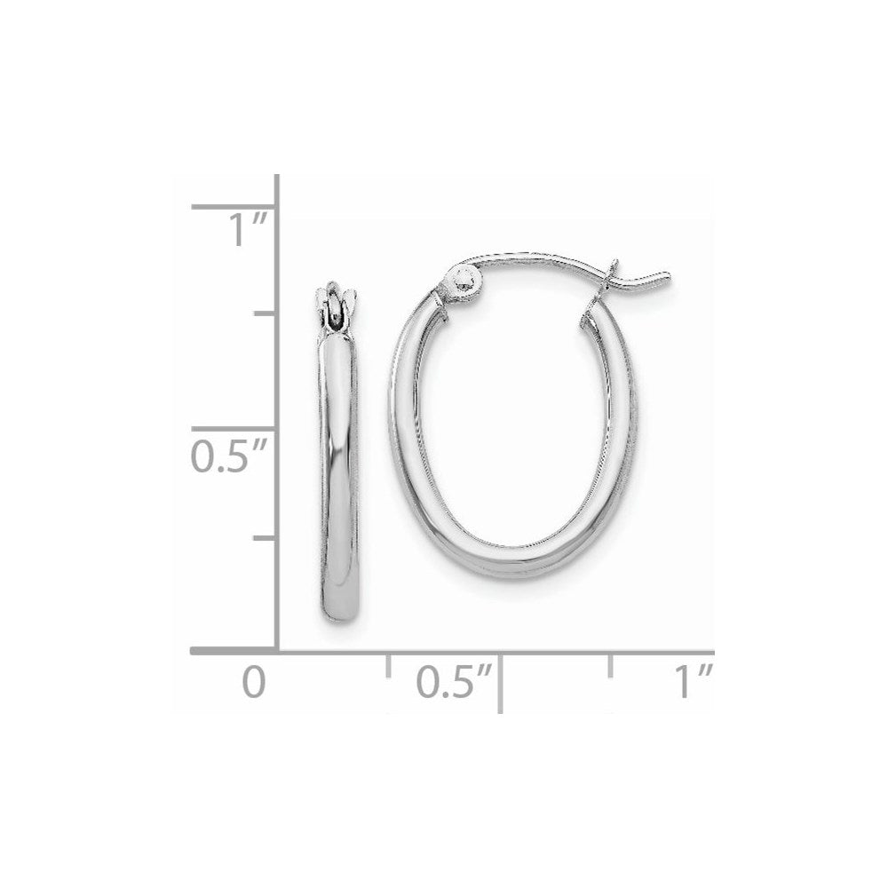 14K Weißgold Poliert 2mm Oval Röhre Creolen