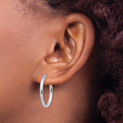 14K Weißgold Poliert 2mm Oval Röhre Creolen