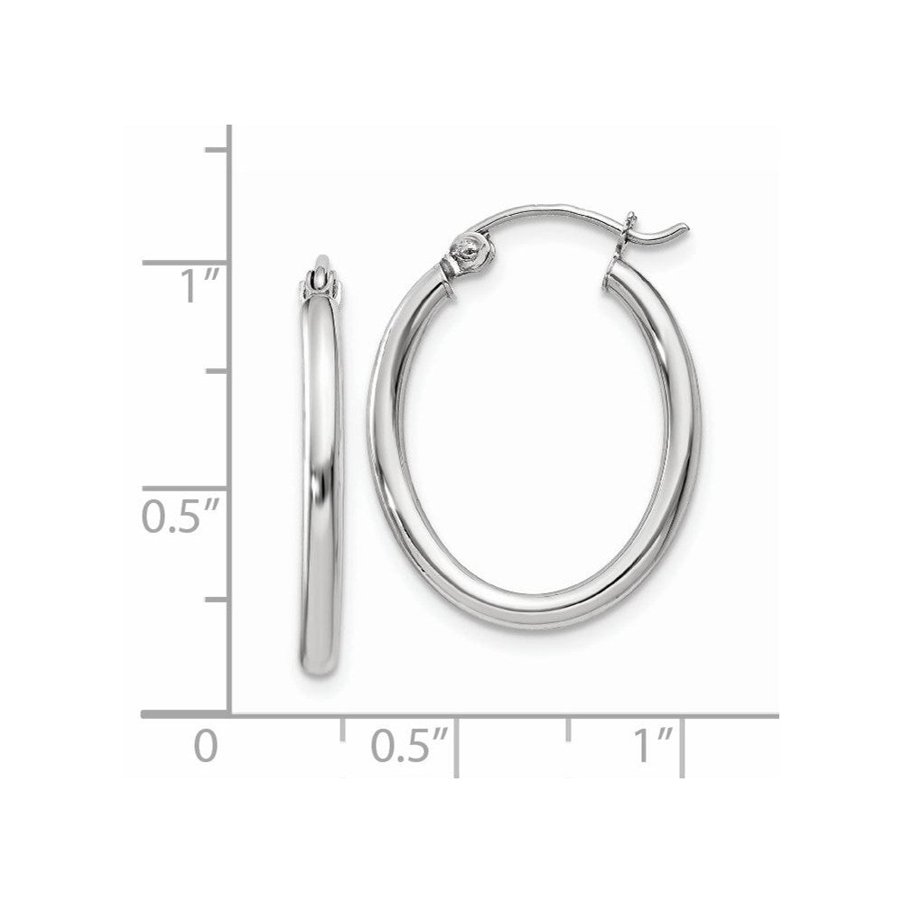 14K Weißgold Poliert 2mm Oval Röhre Creolen