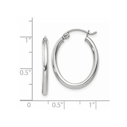 14K Weißgold Poliert 2mm Oval Röhre Creolen