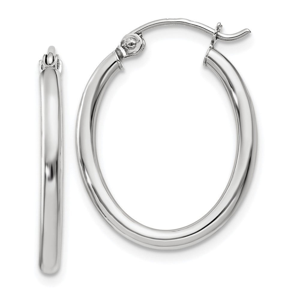14K Weißgold Poliert 2mm Oval Röhre Creolen