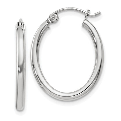 14K Weißgold Poliert 2mm Oval Röhre Creolen