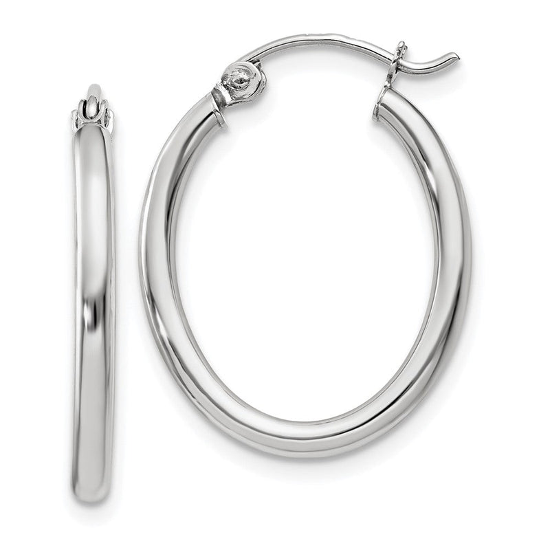 14K Weißgold Poliert 2mm Oval Röhre Creolen