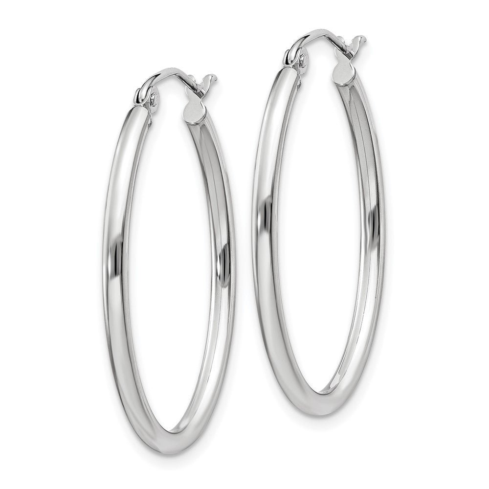 14K Weißgold Poliert 2mm Oval Röhre Creolen