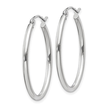 14K Weißgold Poliert 2mm Oval Röhre Creolen