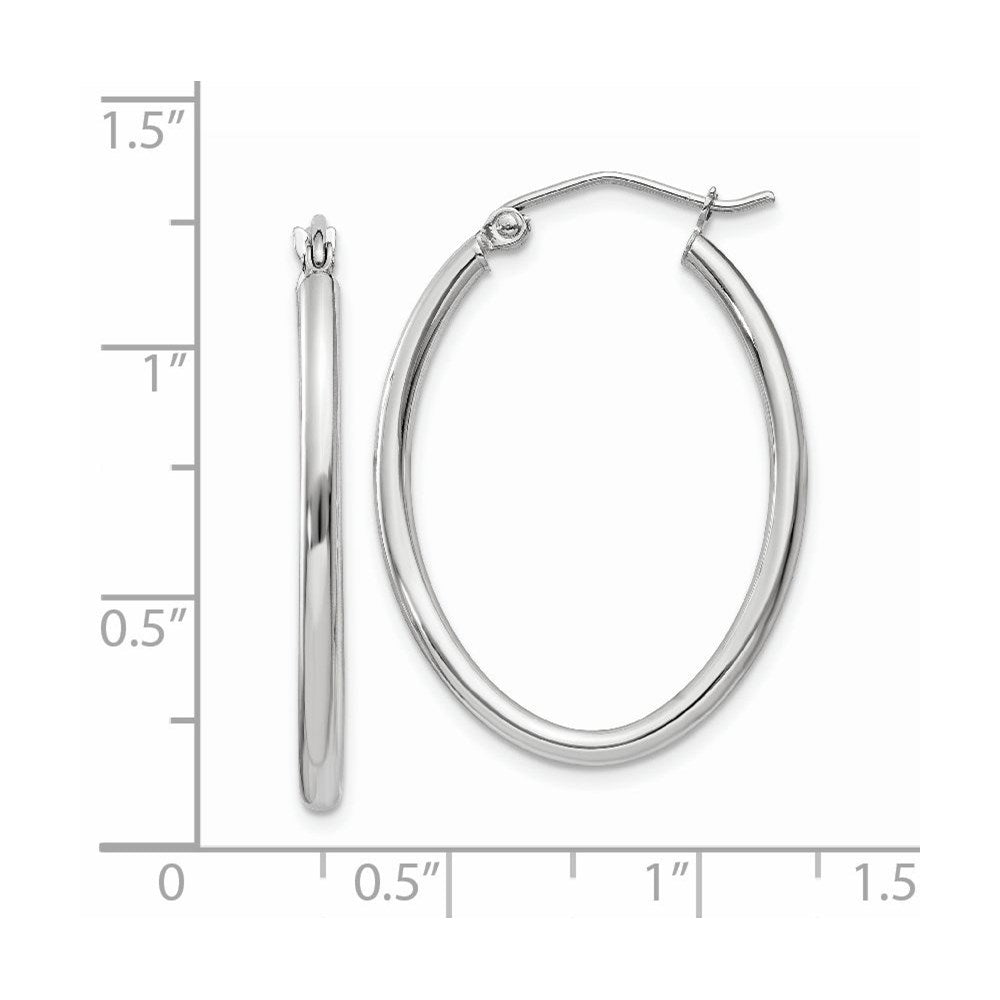 14K Weißgold Poliert 2mm Oval Röhre Creolen