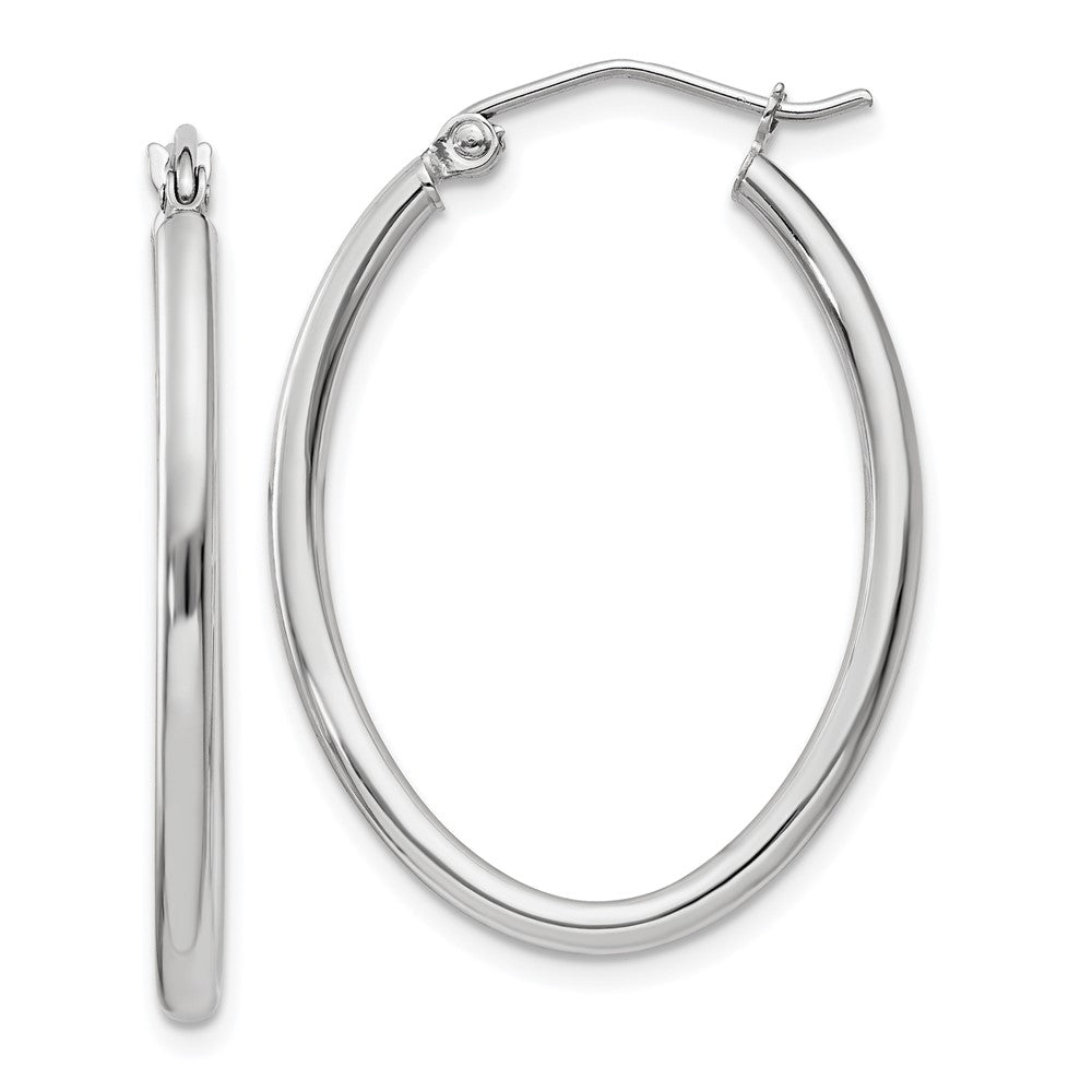 14K Weißgold Poliert 2mm Oval Röhre Creolen